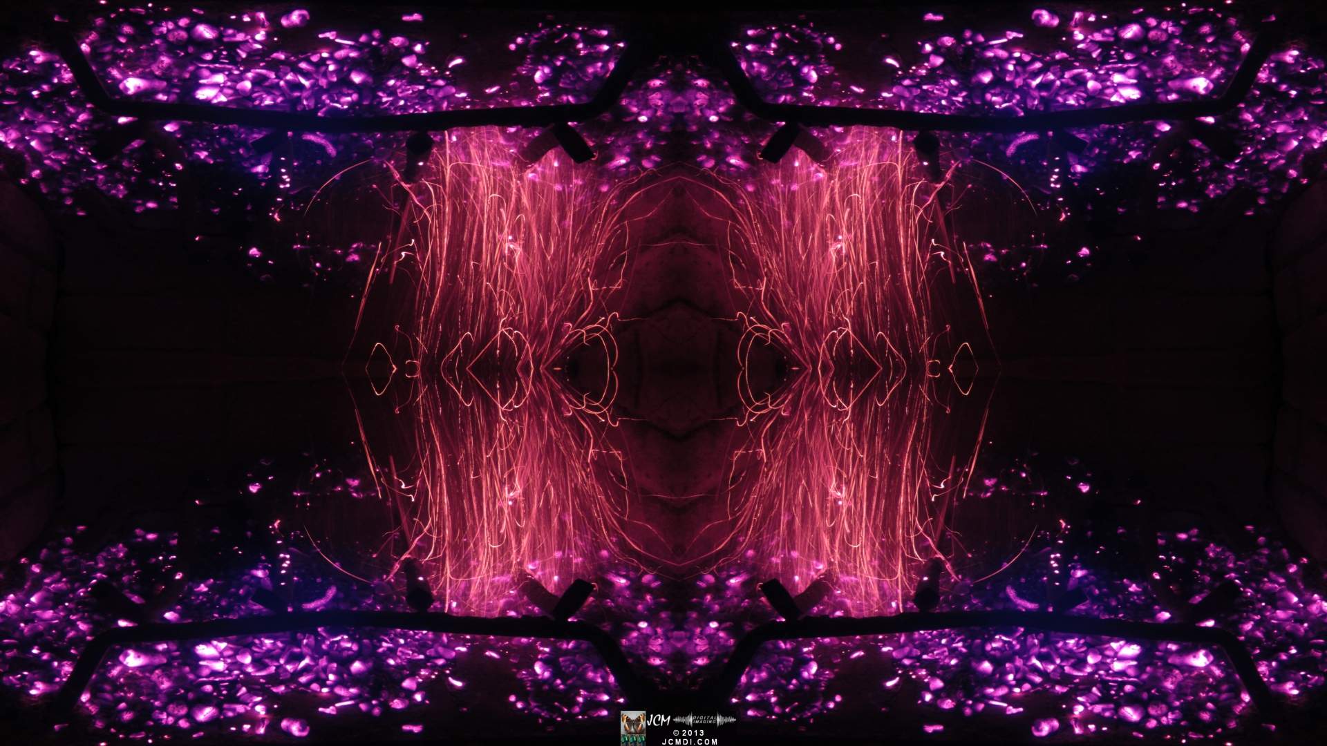 Quadroscopic art made from a still image � Fireplace coals and firefall